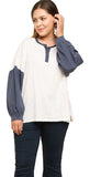 Henley Color Block Top, Off White
