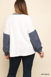 Henley Color Block Top, Off White