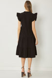 Ruffled Pocket Tiered Midi Dress, Black