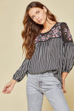 Floral Embroidered & Striped Top