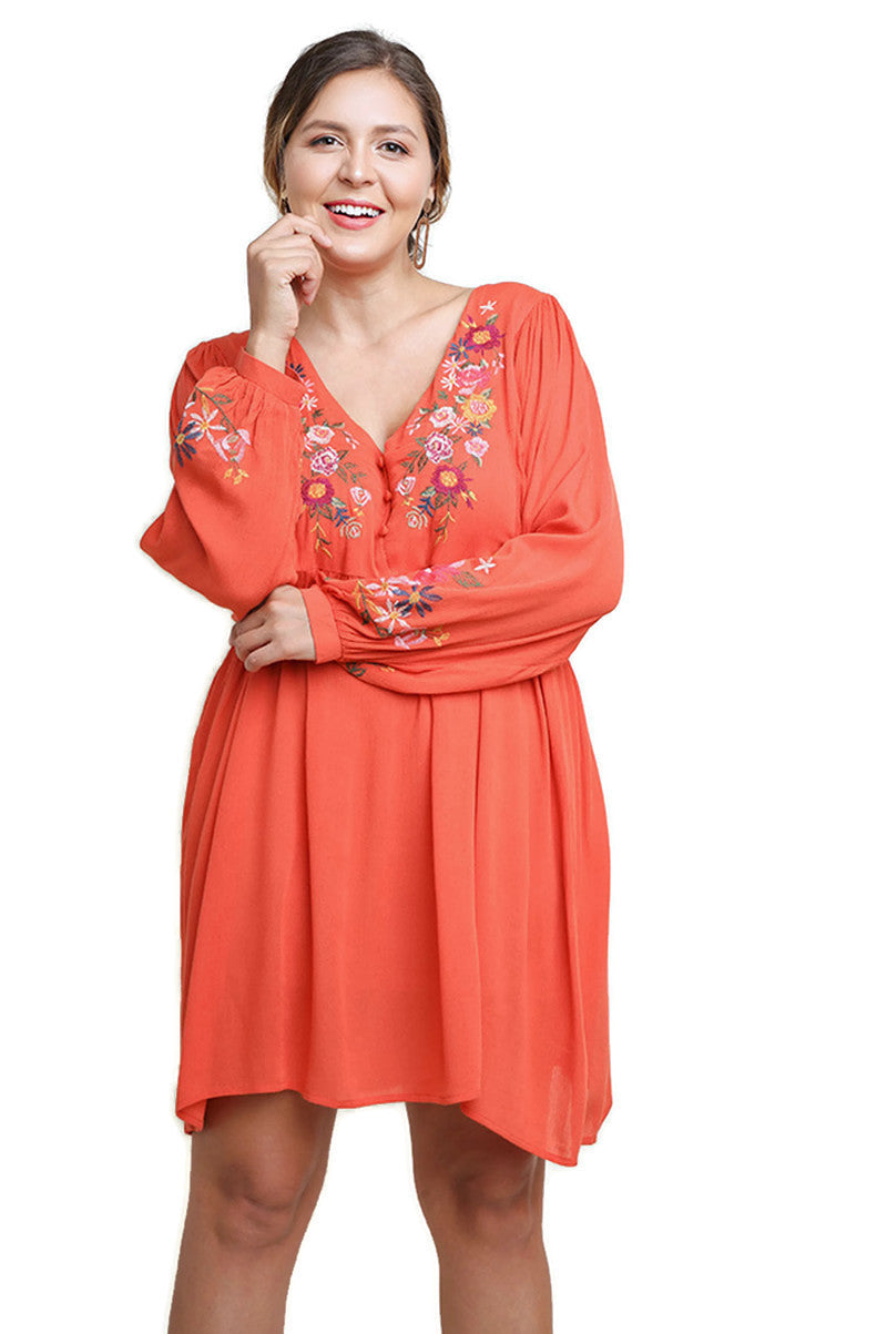 Floral Embroided Baby Doll Dresses Plus Size 1X - Umgee Floral Embroided Baby Doll Dresses Plus Size 1X - Umgee