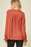 Embroidered Babydoll Top, Rust