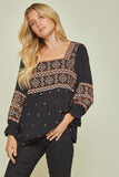 Aztec Embroidered Babydoll Top