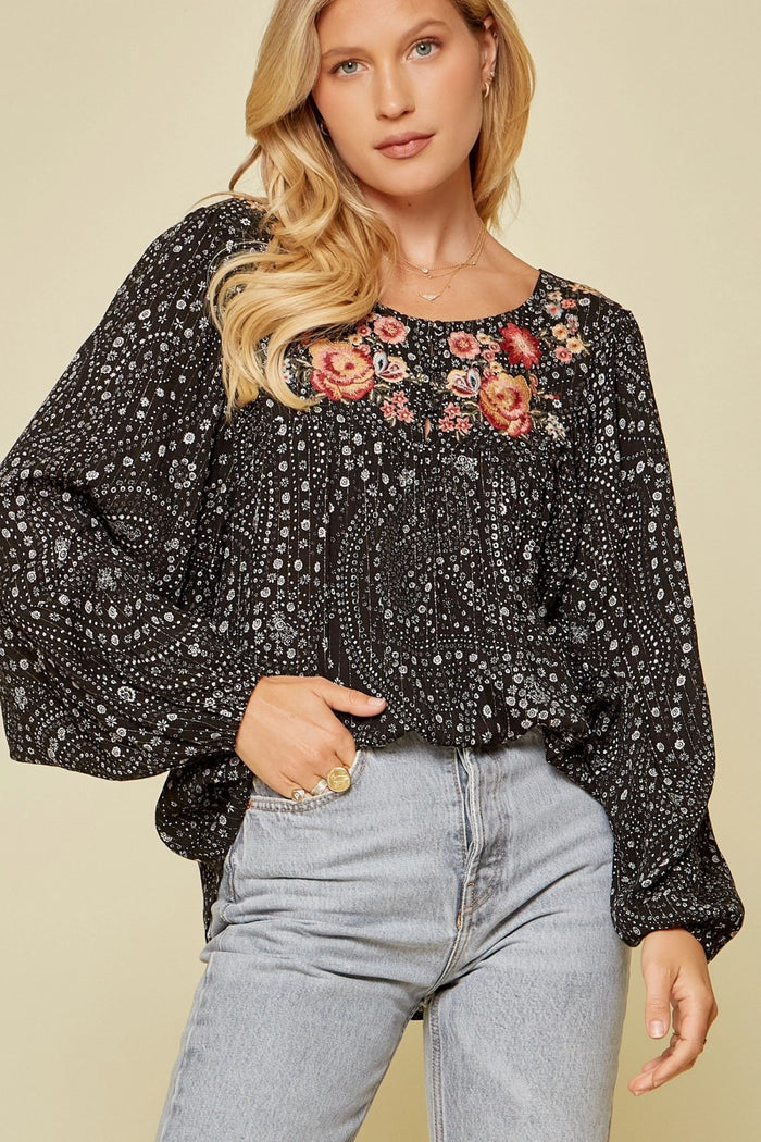 andree by unit / savanna jane abstract Floral Embroidered Top