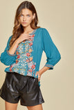 Classic Embroidered Top, Teal