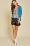 Classic Embroidered Top, Teal