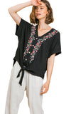 umgee usa Floral Embroidered Waffle Knit Top