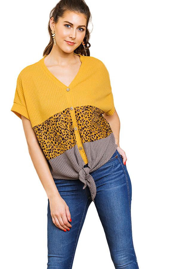 Colorblock & Animal Print Waffle Top