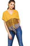 Colorblock & Animal Print Waffle Top