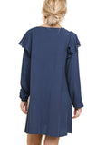 Floral Embroidered Puff Sleeve Dress, Navy