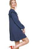 Floral Embroidered Puff Sleeve Dress, Navy