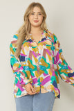 Abstract Button Down Blouse, Orchid Mix