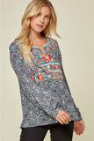 Floral Embroidered Blouse, Navy