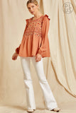 Babydoll Embroidered Top, Rust