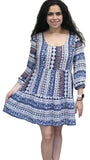 Cross Back Peasant Short Dress, Navy / White