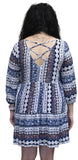 Cross Back Peasant Short Dress, Navy / White