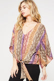 Snake Skin Kimono Blouse, Purple-Dusty Rose