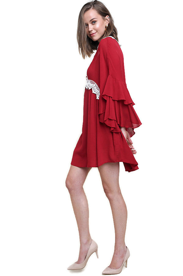 layered bell sleeve dress Layered Ruffle Bell Sleeve Dresses