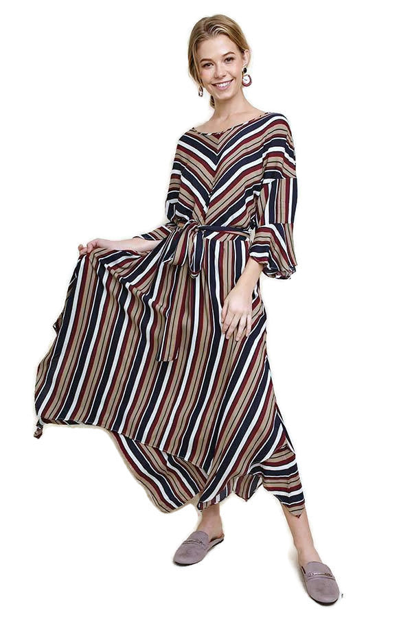 Striped Bell Sleeve Maxi Dress