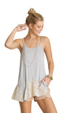 Lace Flared Tank Top, Silver