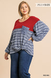 Heathered Puff Sleeve Top, Red Mix