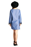 Fringe & Geometric Chambray Dress, Blue