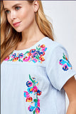 On the Border Embroidered Top, Sky Blue