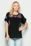 SEE AND BE SEEN EMBROIDERED BLACK TOP PLUS SIZE