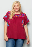 On the Border Embroidered Top, Burgundy