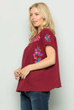 On the Border Embroidered Top, Burgundy