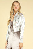 Satin Embroidered Bomber Jacket, Silver