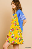 Striped & Floral Pocket Dress, Yellow