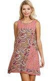 Paisley & Lace Sleeveless Dress, Mauve