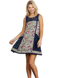Paisley & Lace Sleeveless Dress, Navy