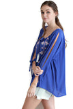 Embroidered Tassel Tie Top, Royal