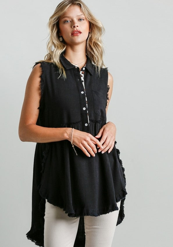 UMGEE USA Frayed Sleeveless Tunic Top