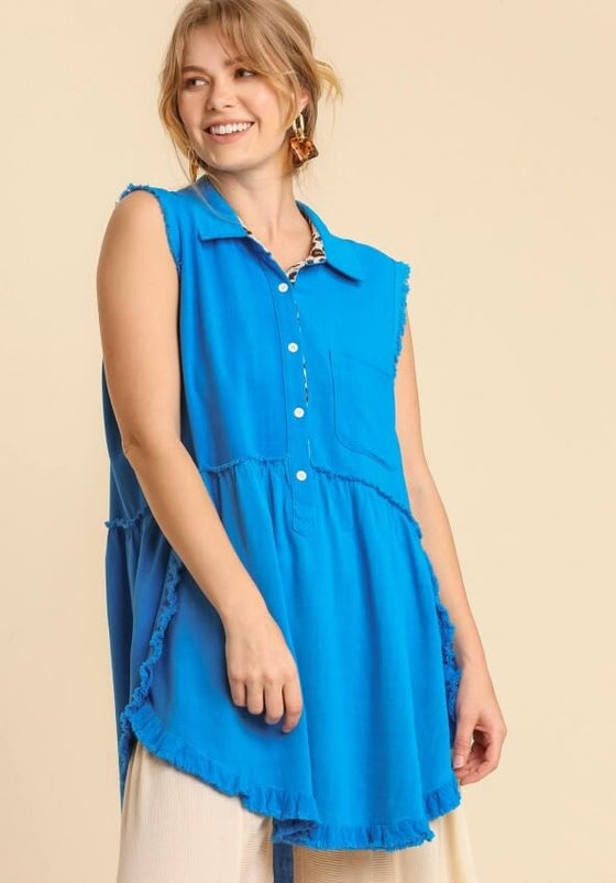 UMGEE USA Frayed Sleeveless Tunic Top
