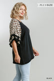 Leopard Bell Sleeve Layered Top, Black