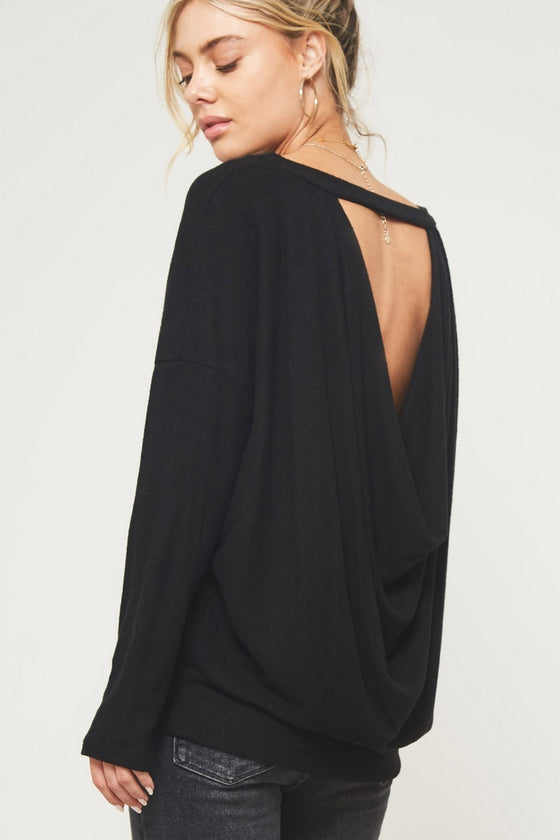 Open Back Knit Top, Black