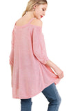 Shirred Sleeve Cold Shoulder Tunic, Pink