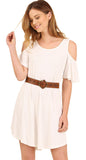 Cold Shoulder Butterfly Sleeve Dress, Cream