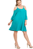 Open Shoulder Ruffle Sleeve Dress,  Jade