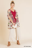 Floral Embroidered Sheer Mesh Kimono, Off White
