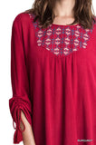 Embroidered Baby Doll Top,  Burgundy