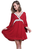 Layered Ruffle Bell Sleeve Dress, Red