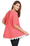 Crochet Lace Up Drawstring Tunic, Coral
