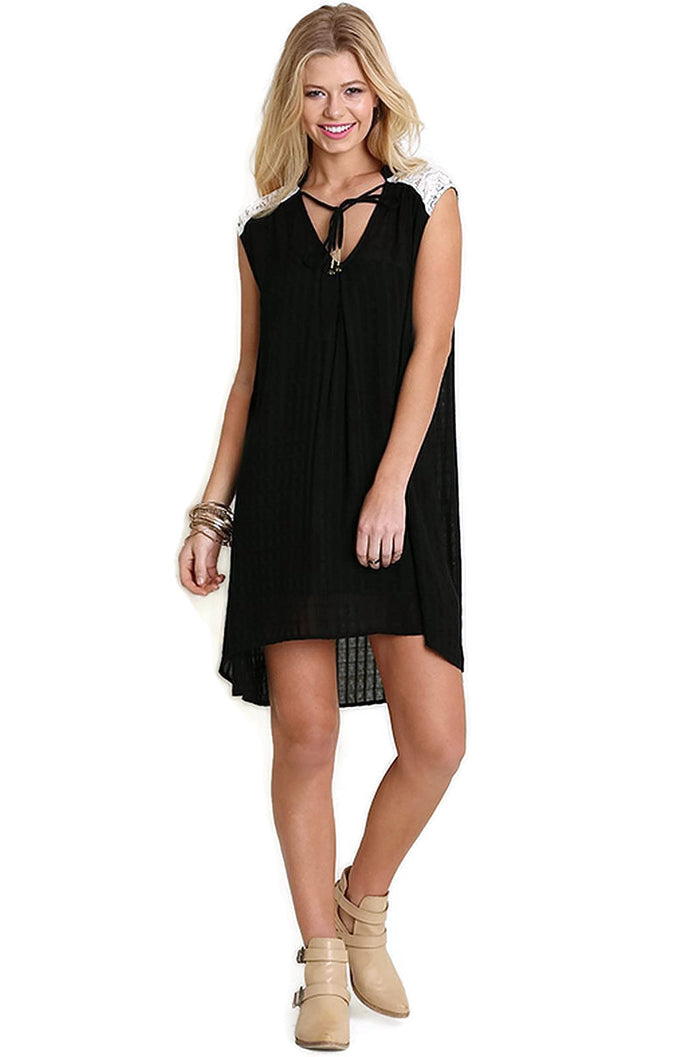 Bohemian Lace Sleeveless Dress, Black