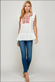 Floral Embroidered Ruffle Top