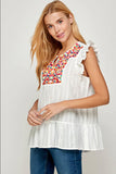 Floral Embroidered Ruffle Top