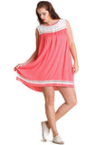 Lace & Fringe Sleeveless Dress, Coral
